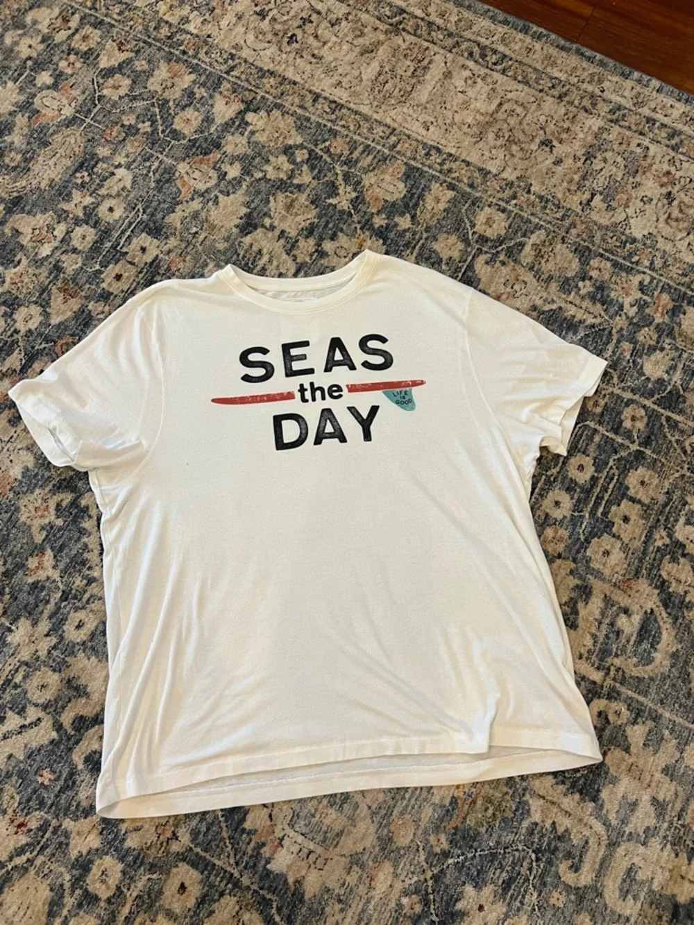 Life Is Good Seas the Day Unisex Graphic Tee - White with Red & Teal Surfboard - Picture 2 of 5